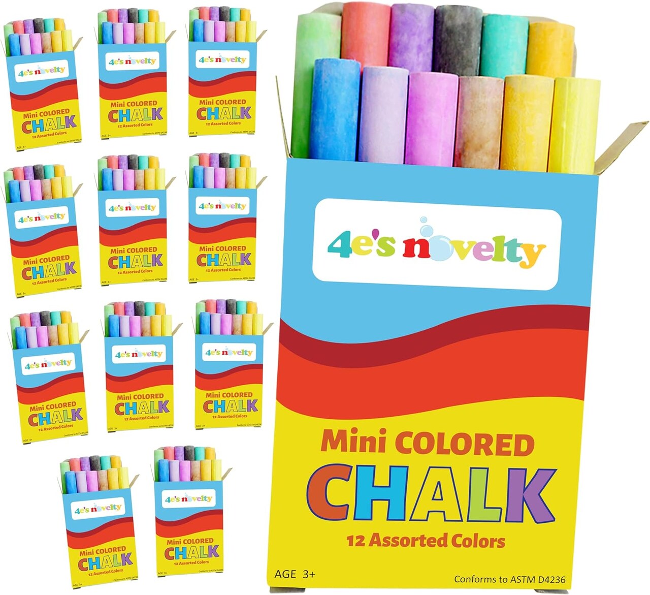 4E’s Novelty Mini Chalk Set - 12 Boxes Sidewalk Chalk Summer Party Favors, Goodie Bag Stuffers, Non-Toxic Chalk for Toddlers